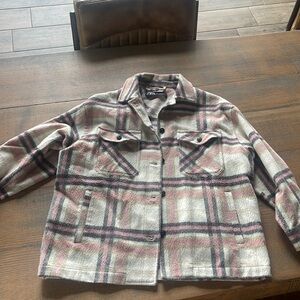 Zara baby pink and gay plaid flannel jacket size M